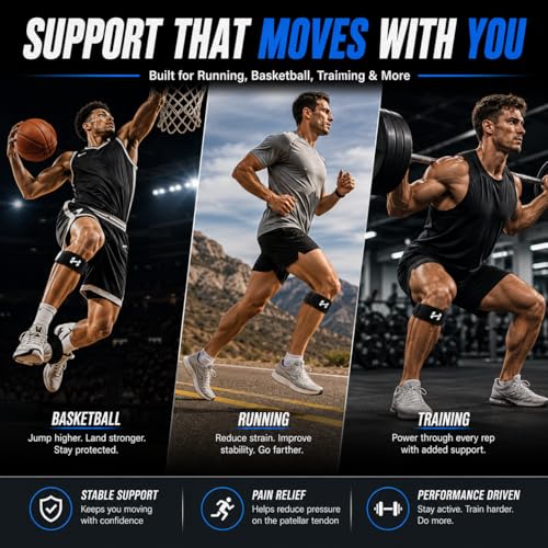 Patella Knee Strap for Knee Pain Relief, Adjustable Patellar Tendon Support Brace with Dual Compression Straps & Silicone Pad, Knee Support Strap for Running, Basketball, Hiking, Gym & Sports