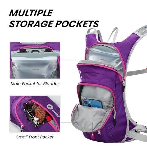 Nepest Hydration Pack Backpack with 2L Water Bladder Reflective Lightweight - color: Purple