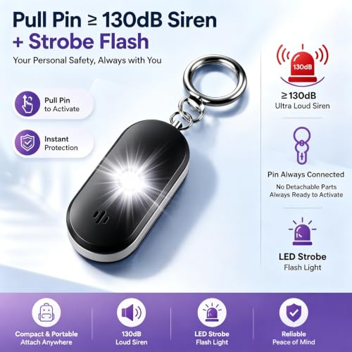 Personal Safety Alarm for Women, 130dB Keychain Alarm, Black - color: Black