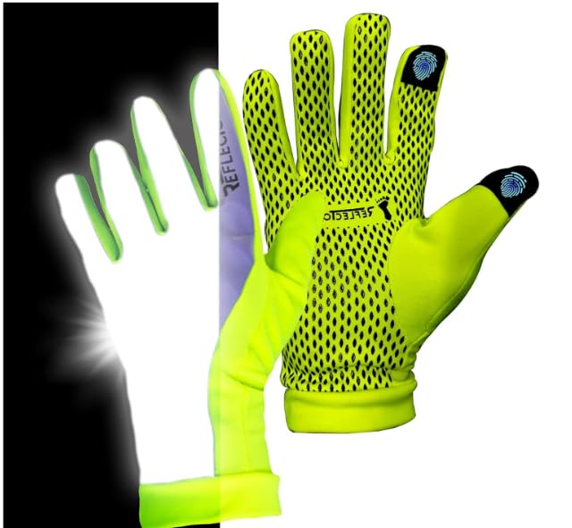 ReflecToes Reflective Winter Running Gloves, Hi Vis Neon Traffic Gloves Men - color: Yellow, size: X-Small