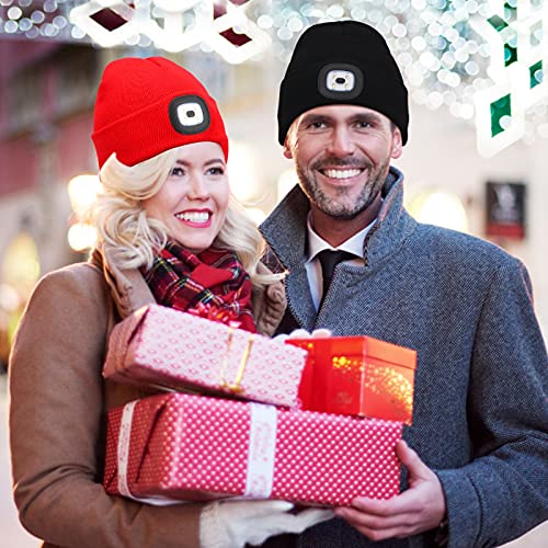 Beanie Hat with Light Unisex LED Beanie Hat with Light USB Rechargeable Running Hat Alpine Cap Gift for Men and Women Teens - color: Orange