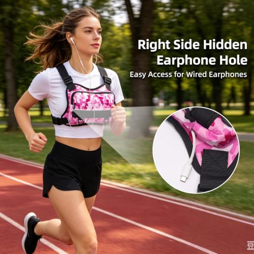Running Vest for Men and Women, Lightweight Chest Pack with Phone Holder and Adjustable Strap, Reflective Water Resistant Chest Bag for Workouts, Cycling and Hiking (Red Camo) - color: Red Camo