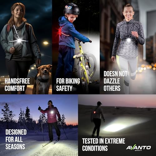 AVANTO SOLX1 Pro Chest Light for Running & Night Walking | Running Headlamp Flashlight Performance | USB-C Charge | Adjustable Beam | Reflective Safety Harness