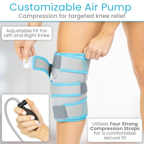 Vive Compression Knee Ice Wrap - Reusable Brace with Air Pump - Hot/Cold