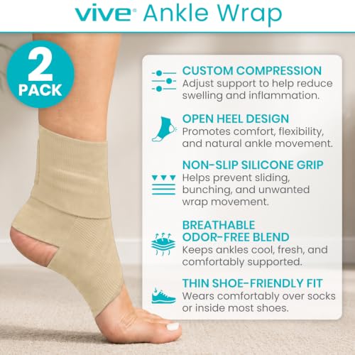 Vive Ankle Wrap (2 Pack) - Strap Heel Brace Stabilizer for Sprained Foot - color: Beige