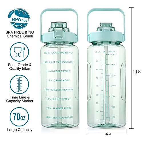 Half Gallon Water Bottle with Sleeve, 64OZ Motivational Water Bottle - color: Green Rose