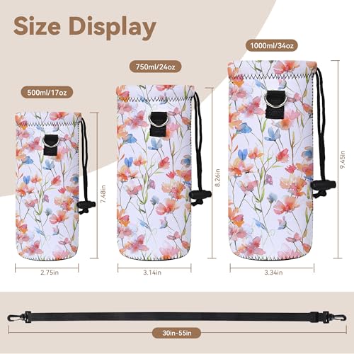RICHEN Neoprene Water Bottle Carrier Bag with Adjustable Shoulder Strap,Insulated Water Bottle Cover for Stainless Steel/Glass/Plastic Bottles - color: BC-52, size: 500ml
