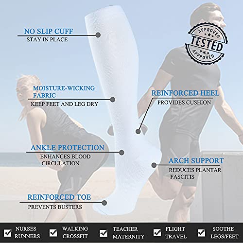 FuelMeFoot 3 Pack Copper Compression Socks - Compression Socks Women & Men Circulation - Best for Medical,Running,Athletic - color: 01 White-classic, size: Small-Medium