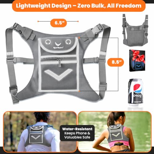 Runtasty Running Mini Backpack Vest for Men & Women, Reflective Phone Holder, Fits Any Phone & iPad Mini, Lightweight Gear - color: Light Gray