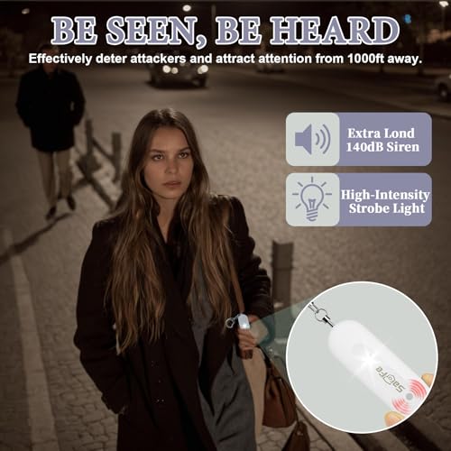 Personal Safety Alarm - Waterproof Rechargeable Security Alarm - 140dB Extra Loud Siren & Strobe Light - Self Defense Keychain - Gift for Women, Teenagers, College Girls, Seniors (White) - color: New White