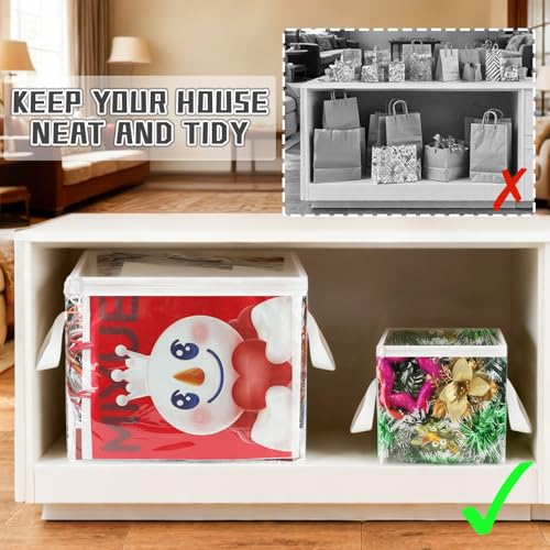 3 Pack Clear Zippered Gift Bag Storage Organizer with Handles,Organize Your Gift Wrap,Tissue Paper, Tape,Bow, Ribbon,Card,Ornament-Christmas Wrapping Supplies Storage Bag-3 Different Sizes（L+M+S)