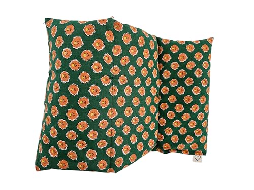 Microwavable LOVEwrap Neck & Shoulder wrap -Heated microwavable Warming Soothing Muscle Pain Relief Fatigue Relaxation - Unscented 6 x 24 - Flax Seed - Green Orange Flower - color: Gertie Green