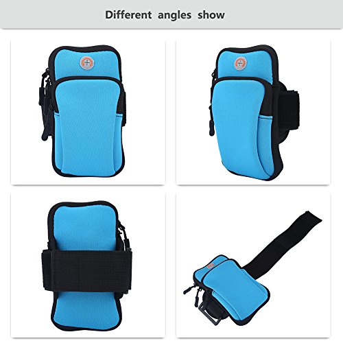 Filfeel Arm Pouch, Running Armband Bag for Phone & Keys Zipper Multi-Layer Wallet Pocket for Outdoor Jogging Sports Gym(Blue)