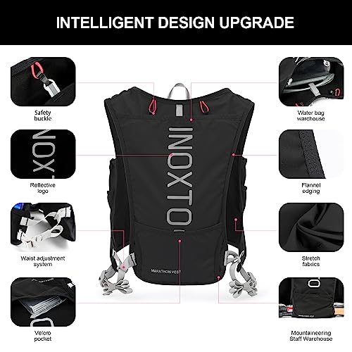INOXTO Running Hydration Vest Backpack,Lightweight Insulated Pack with 1.5L Water Bladder Bag Daypack for Hiking Trail Running Cycling Race Marathon for Women Men - color: Black white