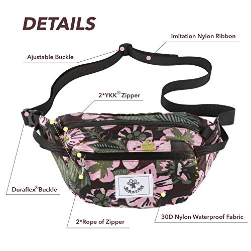 4Monster Hiking Waist Packs Portable,Water Resistant Fanny Bag with Adjustable Strap,Lightweight Crossbody Chest Bag Slim Bag - color: Flower Pink