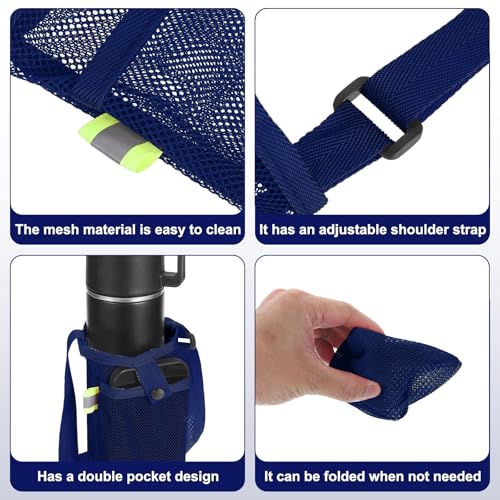 Uxcell Water Bottle Holder With Adjustable Shoulder Strap, Carrier Bag, Mesh Crossbody Carrier With Pocket for Sports, Hiking, Walking, Travel - color: Navy Blue