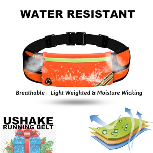 USHAKE Running Belt Fanny Pack for Women & Men, Phone Holder Waist Bag - color: Orange