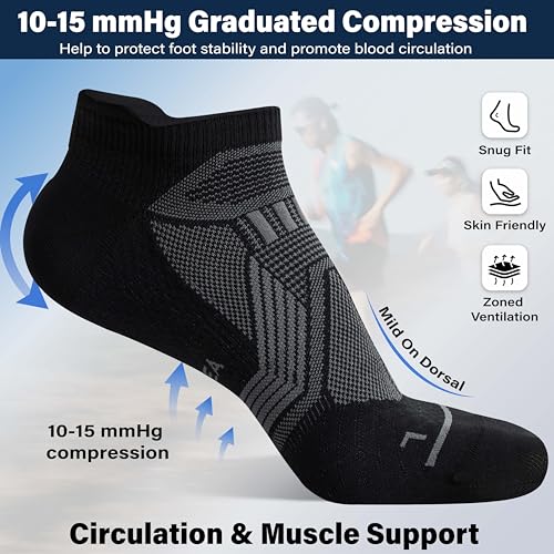 Hylaea Compression Ankle Socks for Running Athletic, Moisture Wicking - color: Black 6 Pairs, size: Small