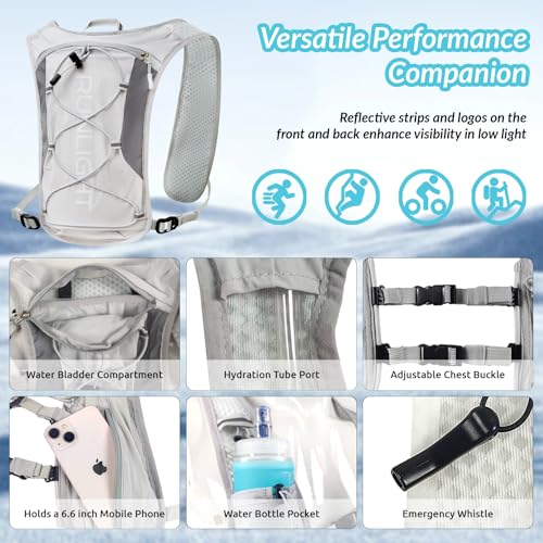 Runlight Running Vest for Women Men, Adjustable Hydration Backpack Breathable Reflective with 1.5L Water Bladder for Hiking, Trail, Running, Marathons, Cycling - color: Gray