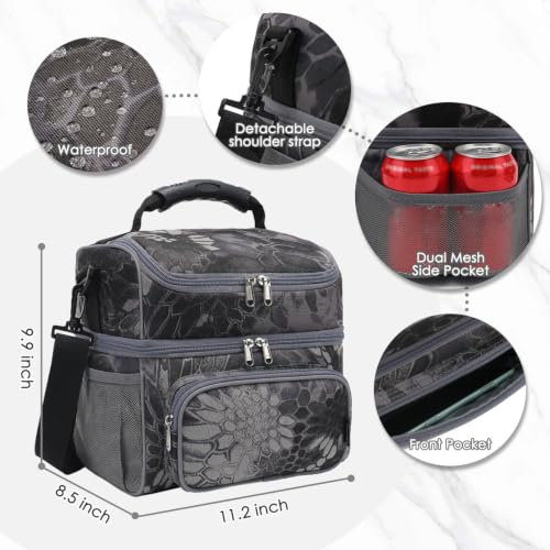 FlowFly Double Layer Cooler Insulated Lunch Bag Adult Lunch Box Large Tote Bag for Men, Women, With Adjustable Strap,Front Pocket and Dual Large Mesh Side Pockets - color: MWH