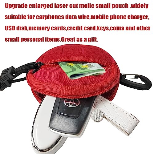 1000D Laser Cut Coin EDC Pouch Change Purse Tactical Round Zipper Bag - color: RED SET 1