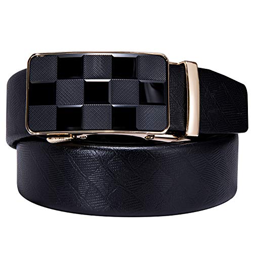 Dubulle Ratchet Belt for Men Leather Adjustable Designer Fashion Buckle - color: A-blackplaid Belt, size: Adjustable Fit 35" to 45" Waist