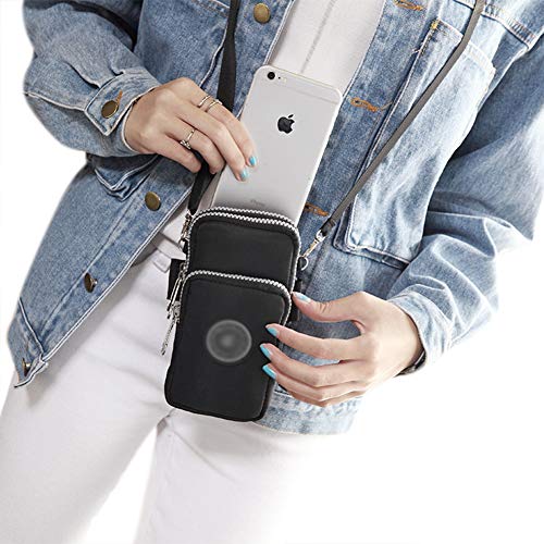 ZGMYC 3-Layers Cellphone Pouch Wristlet Purse Waterproof Sports Armband Shoulder Bag Wallet - color: Black