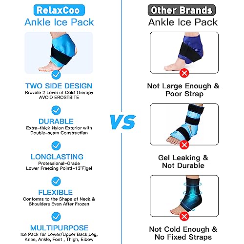 RelaxCoo Ankle Ice Pack Wrap for Swelling, Reusable Gel Ice Pack for Ankle Injuries, Cold Compress Therapy for Foot Pain Relief, Achilles Tendonitis, Plantar Fasciitis, Sprains - style: BLUE 1 PACK