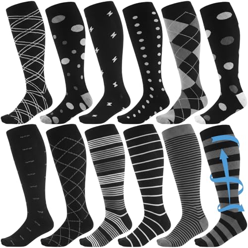 Shyyween 12 Pairs Men Knee High Compression Socks - size: Large, style: Gray Tones