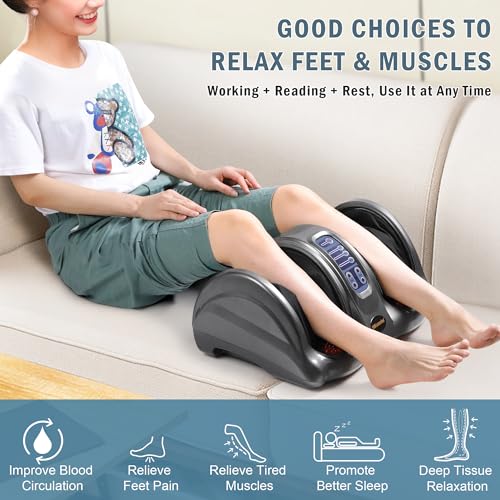H&B Luxuries Shiatsu Foot Massager Machine with Remote Controller, Kneading and Rolling Home Massagers for Feet, Ankle, Calf, Leg, Ideal for Men, Women, Father, Mom Parents and The Elderly, Gray - color: Gray