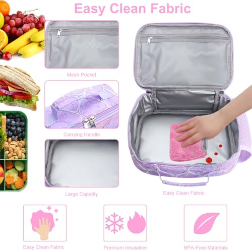 RHCPFOVR Kids Lunch Bag - Insulated Lunch Box for Boys Girls,Washable Lunch Bag and Reusable Toddler Leak-proof Lunchbox for School and Daycare - color: Purple Embroidery