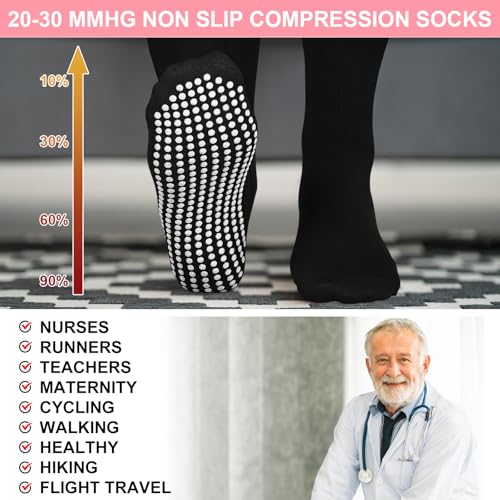 3 Pair Non Slip Compression Socks Women Men - color: Natural Tone, style: Minimalist