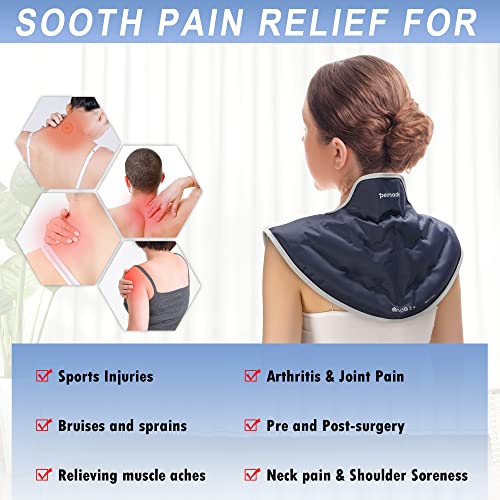 Neck Shoulder Ice Pack, Hot or Cold Therapy Compression Wrap for Neck, Reusable Flexible Gel Ice Pack Wrap for Injuries, Large Upper Back Cold Pack Wrap for Swelling, Bruises, Sprain, Surgery