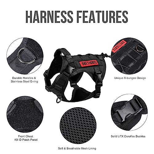 OneTigris Tactical Dog Harness with Handle No-Pull Adjustable for Small Dog - color: Black, size: X-Small