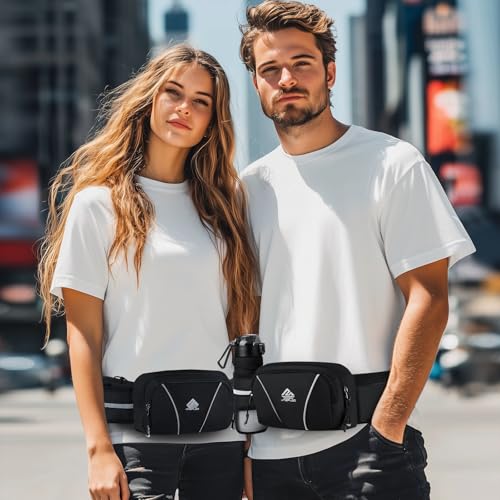 Fanny Pack for Men Women Waist Bag with Water Bottle Holder for Hiking, Travel,Dog Walking, Workout (Black) - color: Black