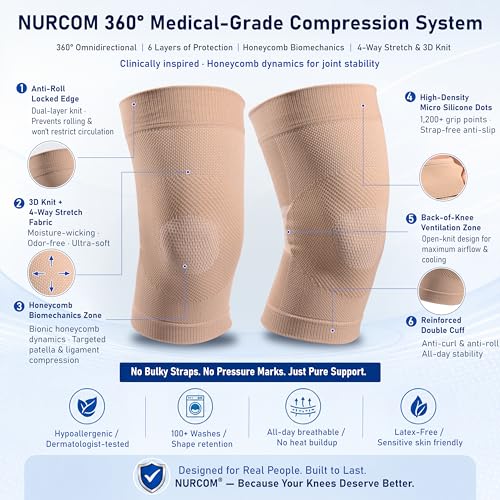 NURCOM Knee Brace, 8-Zone Compression Sleeve - color: Beige, size: X-Large