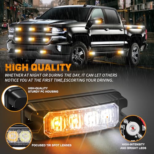 XRIDONSEN 8PCS Sync Grill Strobe Lights 32 LED Amber White Grille Light Bar - color: Amber/White