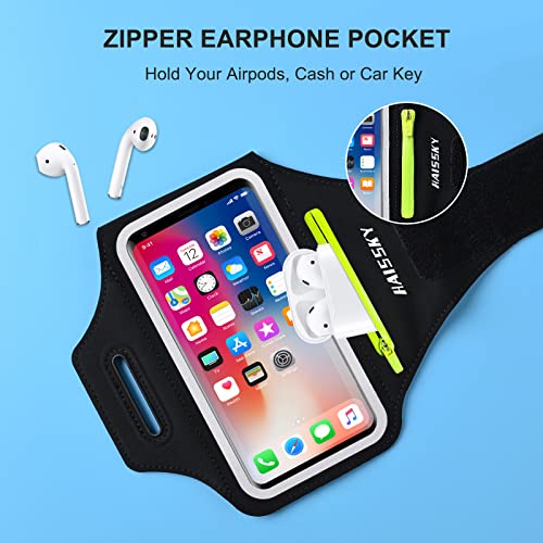 Phone Armband for Running Cell Phone Armband with Zipper Pocket for Earbuds Car Keys, Water Resistant Sport Arm Band for iPhone 17 16 15 12 11 Pro Galaxy S24 S20 Fit Up to 6.7'' with Phone Case