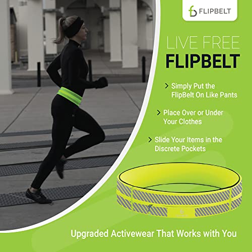 FlipBelt Zipper Running Belt, Waist Pack for Fitness and Running, US Company - color: Reflective Neon Yellow, size: Medium