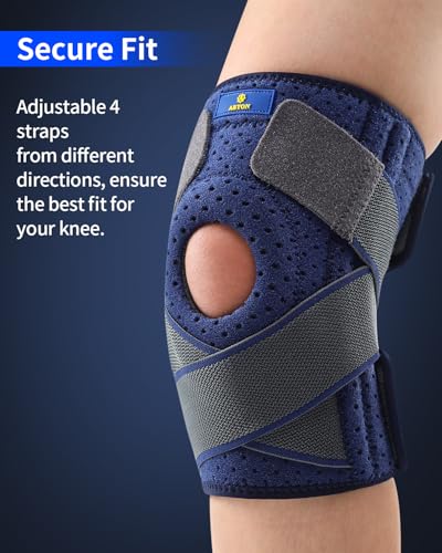 ABYON Knee Brace for Men & Women Meniscus Tear, Knee Support with Dual Side Stabilizers & Crossed Compression Straps for Knee Pain Relief, ACL, Arthritis and Post-Surgery Recovery - color: Blue, size: 4X-Large/5X-Large (Pack of 1)