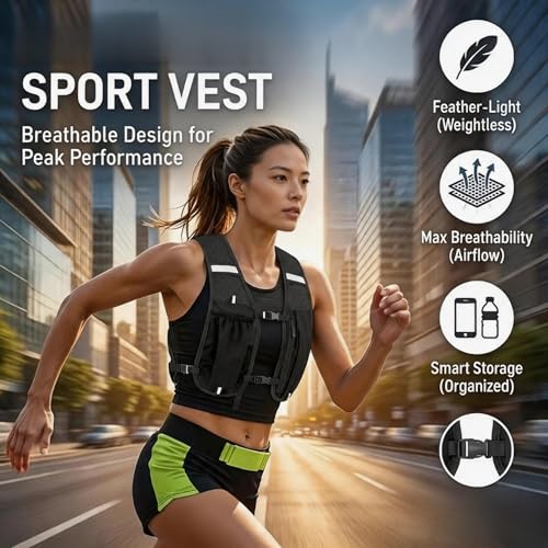 Unisex Lightweight Outdoor Running Vest, Multifunctional Integrated Chest Bag for Bottle, Smartphone for Jogging Hiking