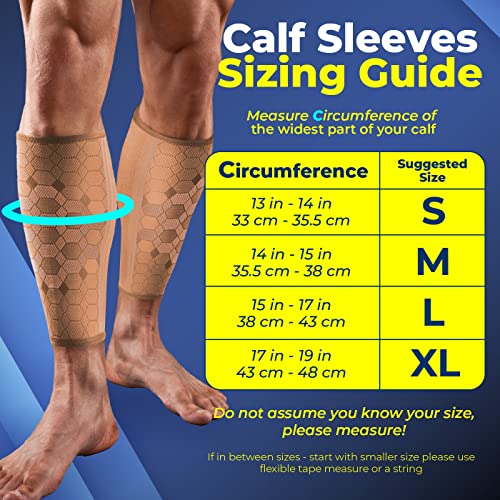 Sparthos Calf Compression Sleeves, Shin Splint Relief Men, Women - Beige-M - color: Desert Beige