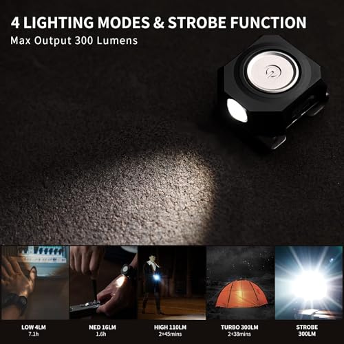 MecArmy CPLU Wrist Flashlight, Compact USB-C Rechargeable EDC LED Light, 300 Lumens, Double-Click Anti-Misfire, IPX6 Waterproof, for Running, Night Walking, Hiking - Fits on Watchband/Strap Systems - color: Alumium Black