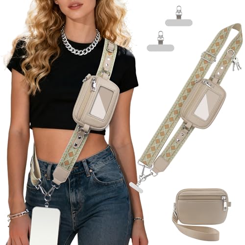 Phone Lanyard Wallet Crossbody Strap To Save The Bag For Girls - color: Apricot