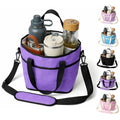 Drink Carrier Bag 4 Compartment Family Size Insulated Water Bottle Holder & Tumbler Tote with Adjustable Strap Nylon Organizer Caddy with Front Pocket for Picnic No-Spill for Car (Purple)