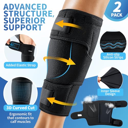 CAMBIVO Calf Brace 2 Pack Adjustable Compression Wrap for Torn Calf Muscle - size: Large