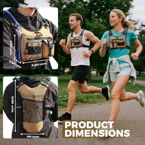 Criuage USA Patent Running Hydration Vest Backpack, Lightweight Chest Pack with 2.0L Water Bladder Bag Daypack for Hiking Running Cycling Race Marathon for Women Men - color: Khaki