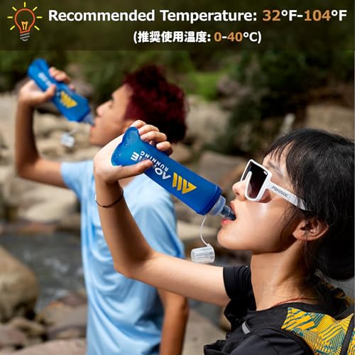 Azarxis TPU Soft Flask Collapsible Water Bottle Running Folding Gel Water Reservoir Handheld for Hydration Pack Hiking Cycling Climbing Jogging Marathon Trail Race - color: #01 Blue - 500 ml - 2-pack