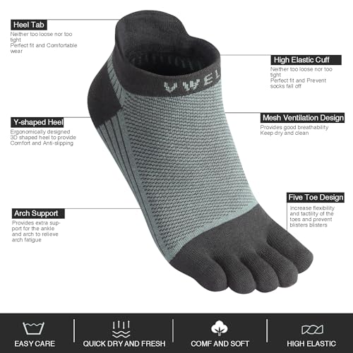 VWELL Cotton Toe Socks Five Finger Socks No Show Crew Athletic Running Socks 4 Pairs,Size 7-11 - color: Green