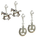 Aloha Earrings Bright & Fun Clip Earrings, Lightweight Stars, Owls, Eiffel Tower, Horse, Cowgirl, Hearts, Elephant, Kitty, Daisy Dangling Charm Designs for Clip Ears - color: Cowgirl Boots/Horse Set of 2